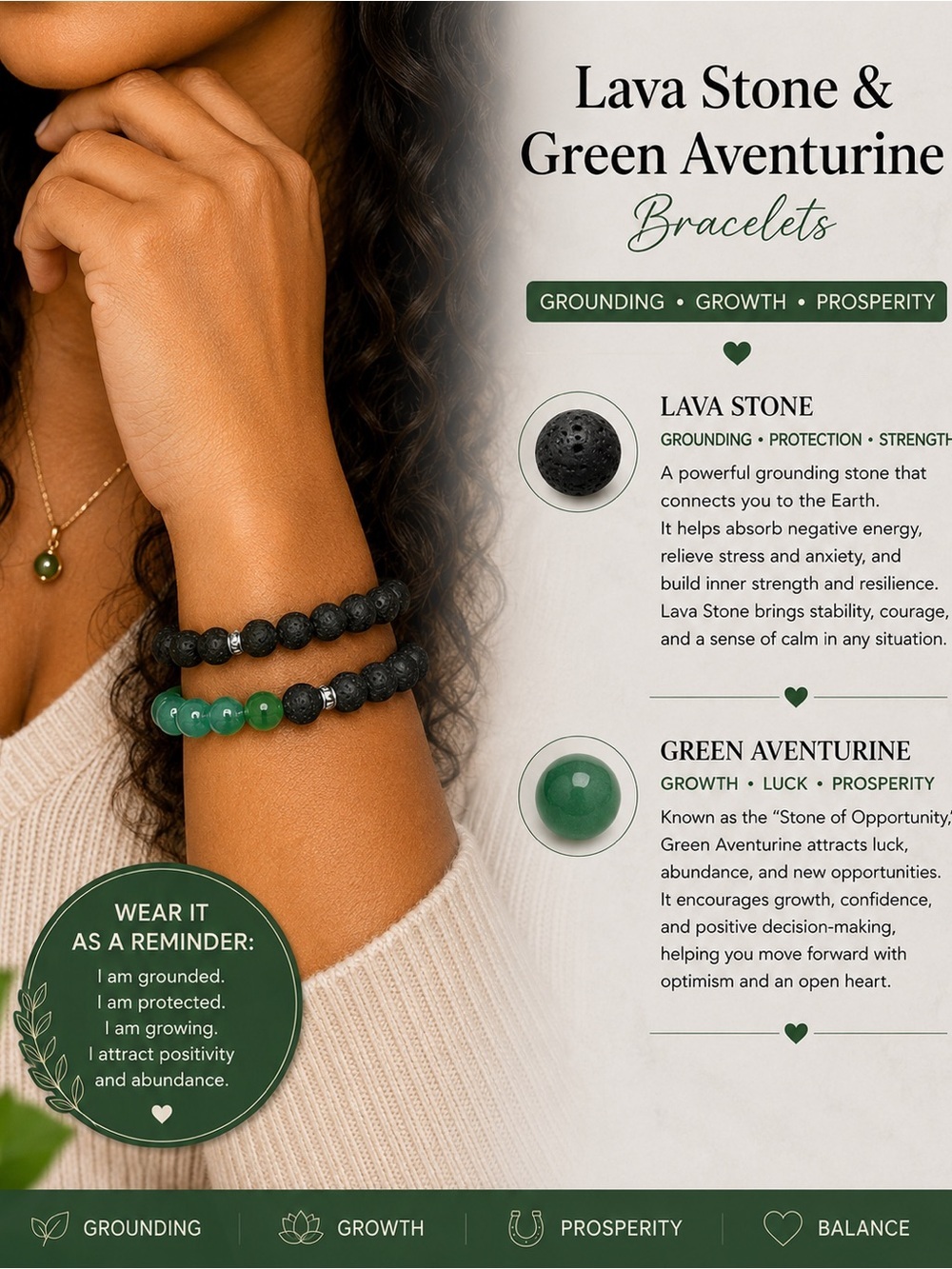 Lava Stone & Green Aventurine Bracelets